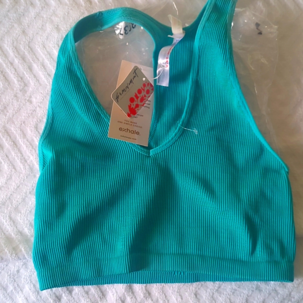 NWT Free People Sports Bra Women L Free Throw Crop Top V Neck Ribbed Stretch